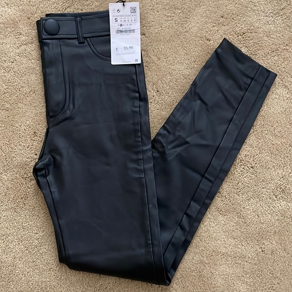Zara black pleather leggings. NWT!